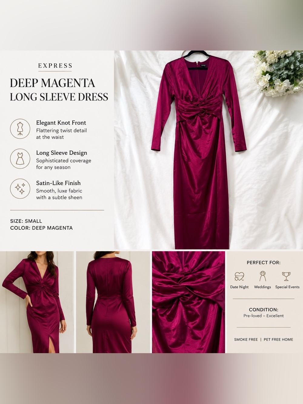 Express Deep Magenta Long Sleeve Dress